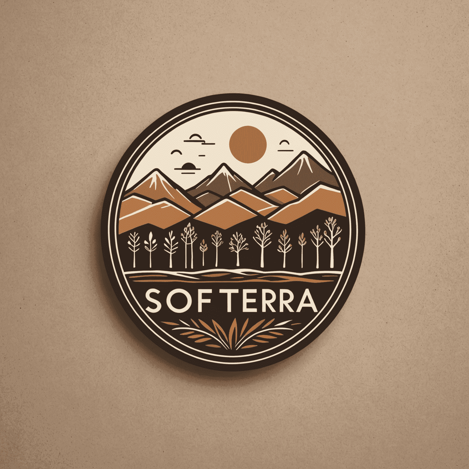 Logo de Soft_Terra con tonos terrosos y formas orgánicas