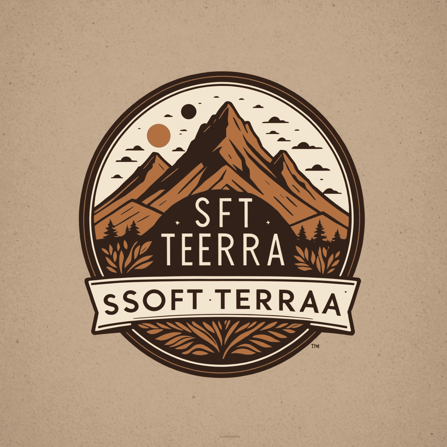 Logo de Soft_Terra con tonos terrosos y formas orgánicas