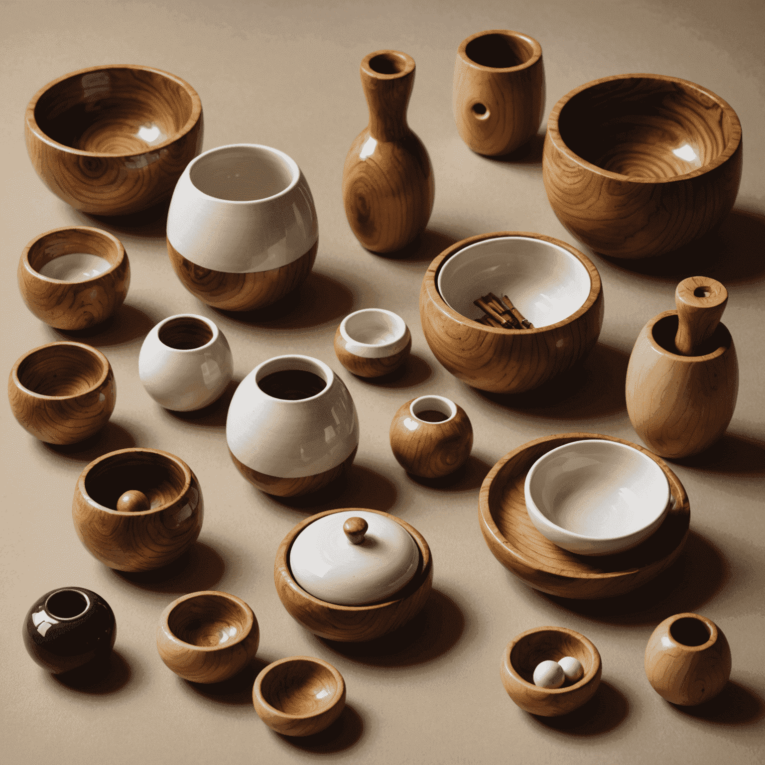 Accesorios de cerámica artesanal y madera